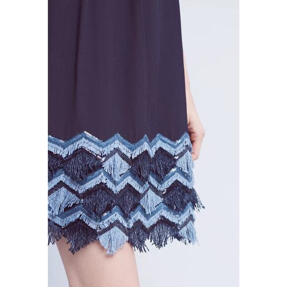 Maeve Anthropologie Navy Fringed Hem Sleeveless Swing Mini Dress Size 2 - Picture 4 of 13
